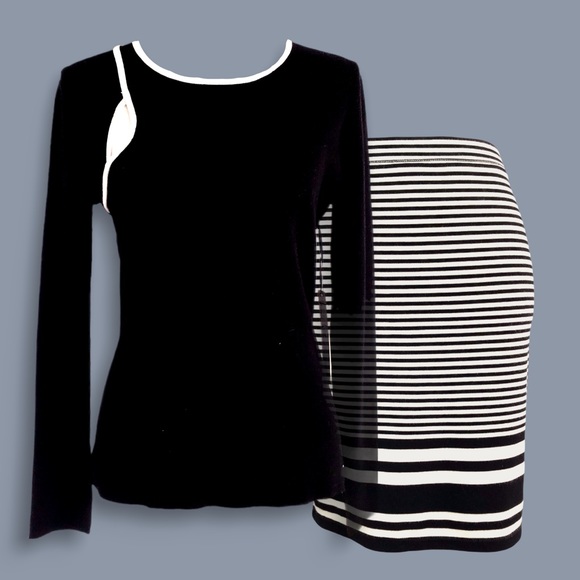 Nicole Miller Tops - Nicole Miller Black with White Trim Knit Top
